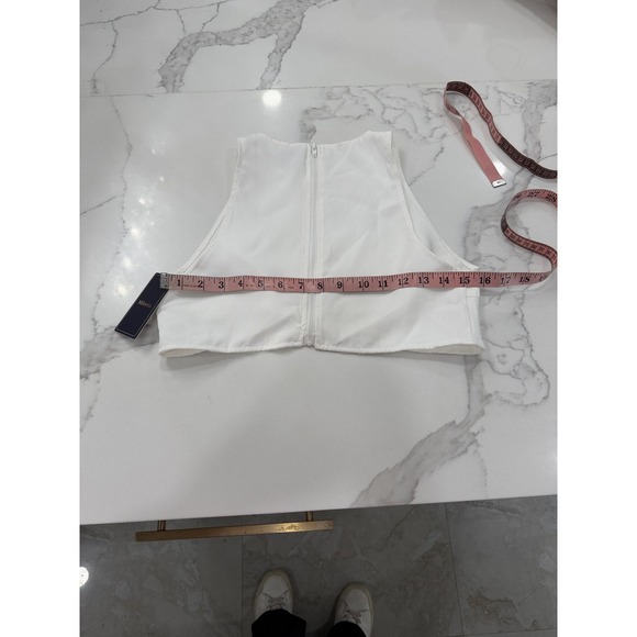 Milumia Tank Top Womens Small White High Neck Cropped Zip Back Stretch - Picture 9 of 14